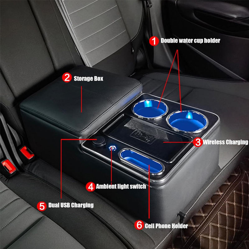 Universal Car Rear Seat Armrest Co<i></i>nsole Box with Wireless Charging Cup Holders | Chenghui Brand